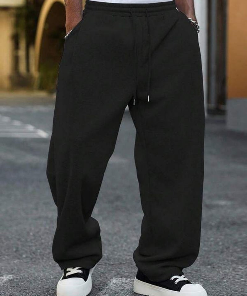 فلاينوف بنطال رياضي رجالي أسود سادة ثقيل الوزن واسع بقصة عصرية مريحة - Image 3